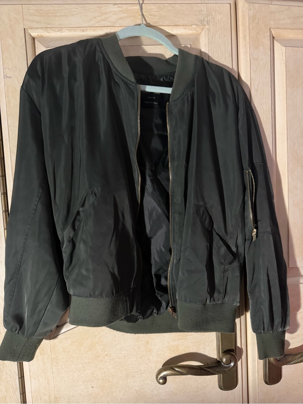 Love Tree Green Bomber Jacket with Ribbed Trim